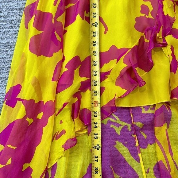 Caroline Constas Liv Maxi Dress High Low Silk Large Yellow/Pink - Picture 12 of 15